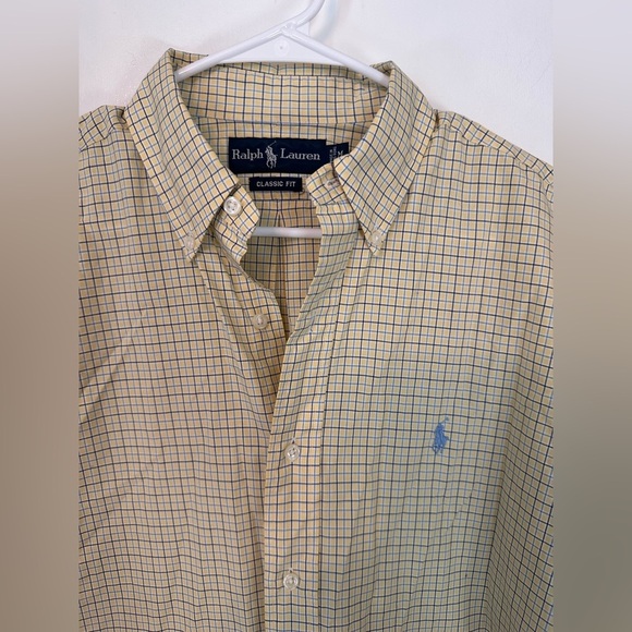 Ralph Lauren Men’s Classic Fit Medium Yellow checkered button down Long Sleeve - Picture 9 of 9